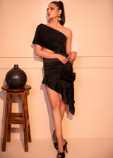 Pleated one shoulder black beauty