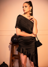 Pleated one shoulder black beauty